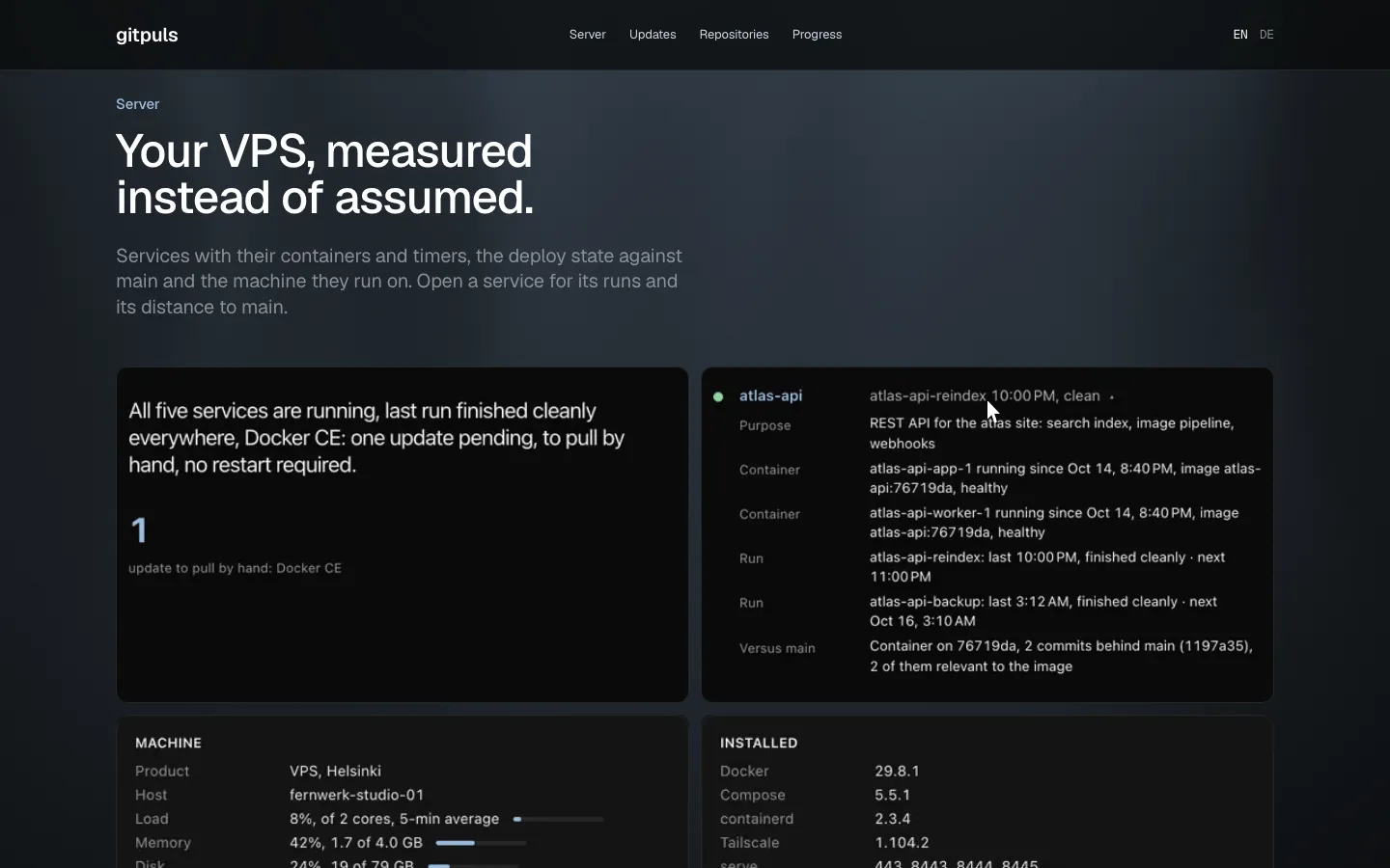 gitpuls, section of the website